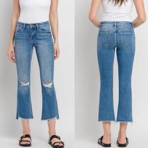 Vervet Forget Mid Rise Raw Step Hem Kick Flare Distressed Jeans Size  28